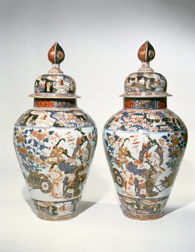 Para tralkowych wazonów i pokryw Imari (ceramiczne) autorstwa Japanese School