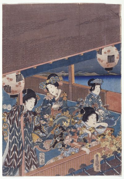 Część tryptyku Genji (drzeworyt kolorowy) autorstwa Japanese School