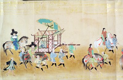 Część Szóstej Ambasady Korei w Japonii w czasie sukcesji Tokugawy Ietsuna w 1651, prawdopodobnie Kano Masanobu (1625-94) 1655-57 (obraz przewijany) autorstwa Japanese School