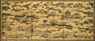 Rakuchu rakugai zu (Sceny w i wokół
Stolica), druga połowa XVII wieku (tusz, kolor i złoto na papierze) autorstwa Japanese School