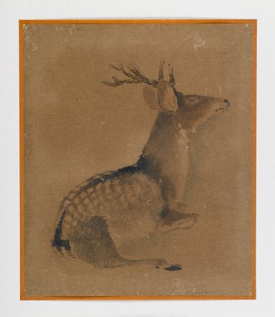 Jeleń leżący (atrament i sepia na papierze) autorstwa Japanese School
