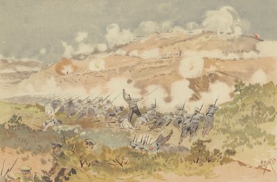 Rosyjski kontratak na naszą pozycję w Chien-shan (chromolitho) autorstwa Japanese School