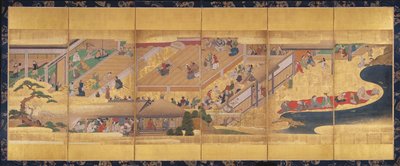 Sześciokrotny parawan z Noh Play Funa-Benkei, ok. 1660 r. (kolor, gofun, atrament i złoto na papierze) autorstwa Japanese School