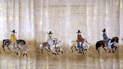Szósta Ambasada Korei w Japonii w Meireki 1 w czasie sukcesji Tokugawy Ietsuna w 1651, prawdopodobnie Kano Masunobu (1625-94) (obraz przewijany) (szczegół) autorstwa Japanese School
