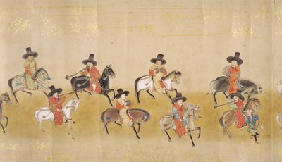 Szósta Ambasada Korei w Japonii w Meireki 1 w czasie sukcesji Tokugawy Ietsunas w 1651, prawdopodobnie Kano Masunobu (1625-94) (obraz przewijany) (szczegół) autorstwa Japanese School