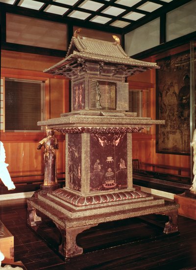 Kapliczka Tamamushi ze świątyni Horyu Ji, przedstawiająca historię Buddy w poprzednim wcieleniu, ok. 650 r. autorstwa Japanese School