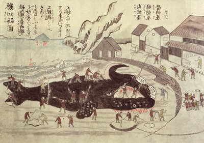 Połączenie wieloryba, koniec XIX w. (kolorowe grawerowanie) autorstwa Japanese School