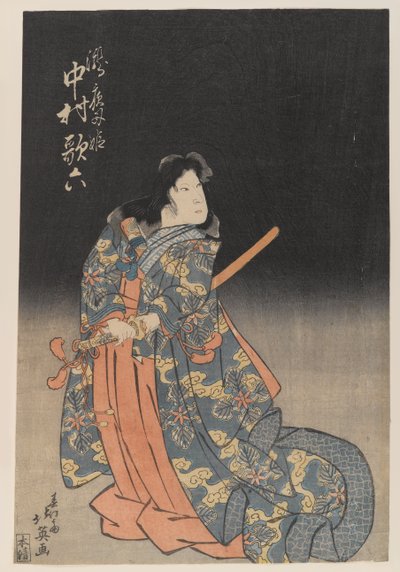 Teatralna postać męska z mieczem (drzeworyt kolorowy) autorstwa Japanese School