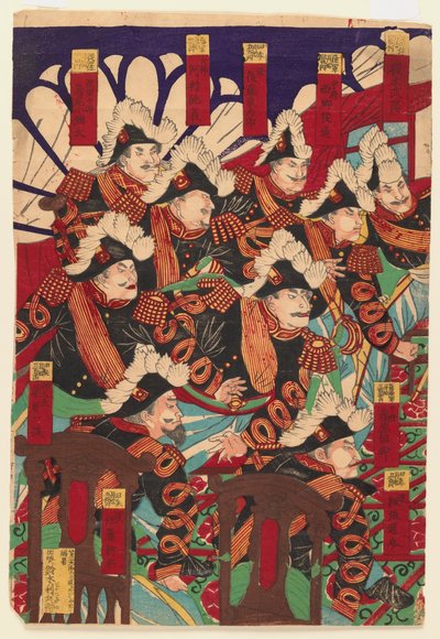 Trzy arkusze tryptyku, 1868-1912 (odbitka drzeworytowa) (zob. także 406926 i 406927) autorstwa Japanese School