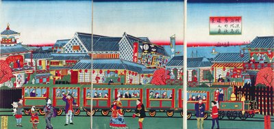 Pociąg w Jokohamie, 2. połowa XIX wieku autorstwa Japanese School