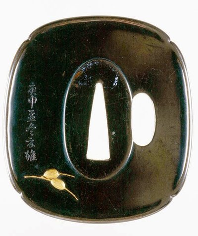 Tsuba, japońska osłona miecza (stop miedzi i złota shakudo) (dla widoku z przodu patrz 210153) autorstwa Japanese School