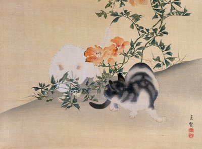 Dwa koty, ilustracja z magazynu The Kokka, 1898-99 autorstwa Japanese School