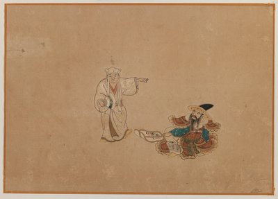 Dwie postacie, malowanie liści albumu (tusz i kolor na papierze) autorstwa Japanese School