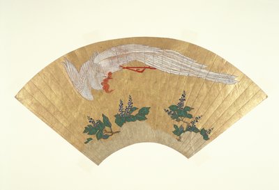 Niezamontowany wentylator: Ptak nurkujący na pokryty śniegiem bambus, ok. 1700-60 (złoto i toaleta na papierze) autorstwa Japanese School
