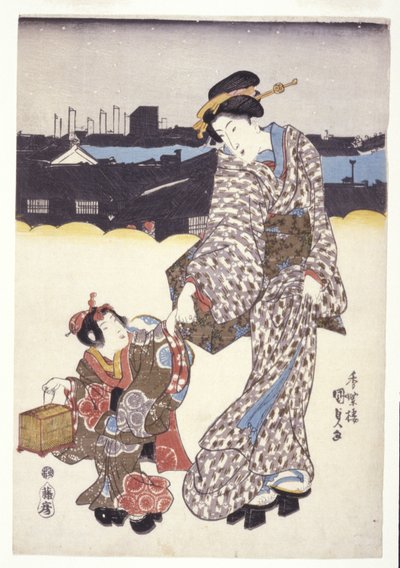 Bez tytułu (Kobieta i dziecko) (drzeworyty kolorowe) autorstwa Japanese School