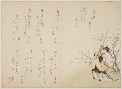 Kobieta w chińskim stroju dworskim, ok. 1830-44 (kolorowy drzeworyt, karazuri na futrze) autorstwa Japanese School