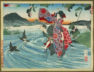 Demon Omatsu morduje Shirosaburō w Fordzie autorstwa Tsukioka Yoshitoshi