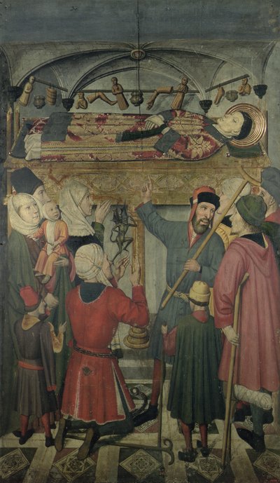 Egzorcyzmy opętanego pod Grobem Św. Wincentego z Saragossy (zm.304) z Ołtarza Św. Wincentego z Saragossy autorstwa Jaume Huguet