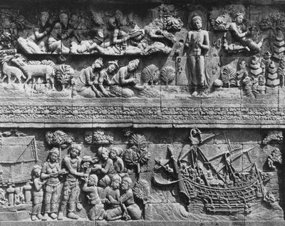 Świątynia Borobudur płaskorzeźba kąpieli Bodhisattwy (kamień) autorstwa Javanese School