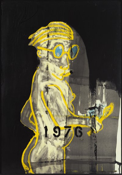 1976, 2012 (mieszane media na papierze akwarelowym zamontowanym na panelu z przepisem na odwrocie) autorstwa Jay Batlle