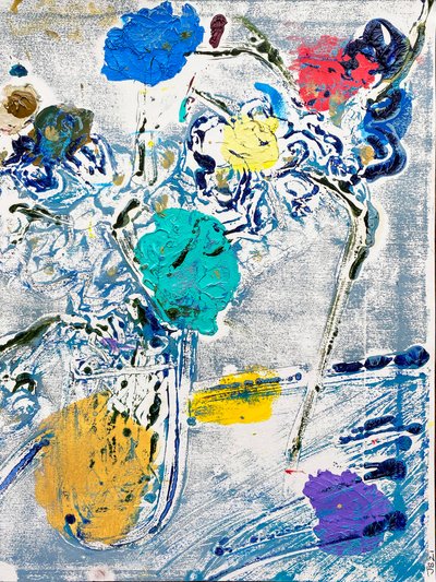 Fleur De Sel No. 09 Blue Colorful Monotype, 2021 (olej na papierze) autorstwa Jay Batlle