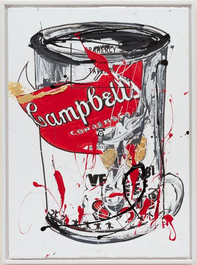 Soup Can 3 NewYorker, 2019 (farba domowa i tusz na płótnie) autorstwa Jay Batlle