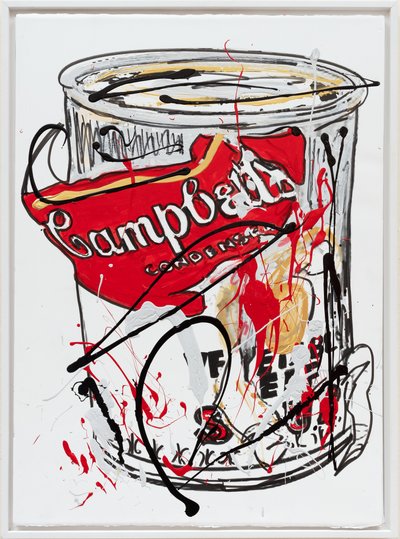 Soup Can 7 Fake, 2019 (farba domowa i tusz na płótnie) autorstwa Jay Batlle