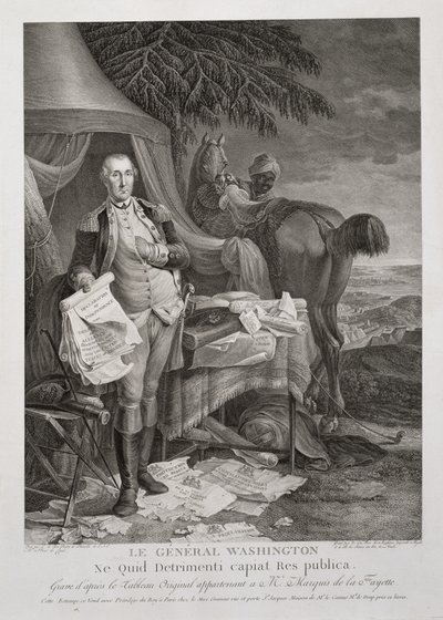 Generał Waszyngton, aby Republika nie doznała żadnych szkód, ryty przez Noëla Le Mire (1724-1801), ok. 1930. 1785 (grawerowanie) autorstwa Jean Baptiste (after) Le Paon