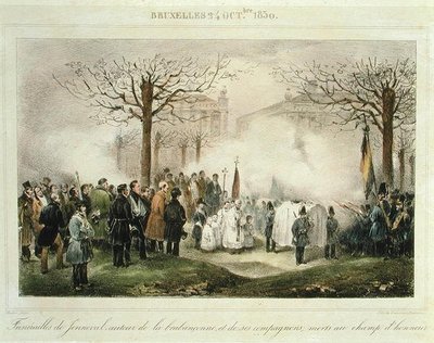 Pogrzeb Louisa-Alexandre Dechet (Jenneval) (1801-30) i jego towarzyszy zmarłych na polu honoru, 24 października 1830, ryty przez Dewasme-Pletinckxa autorstwa Jean Baptiste (after) Madou