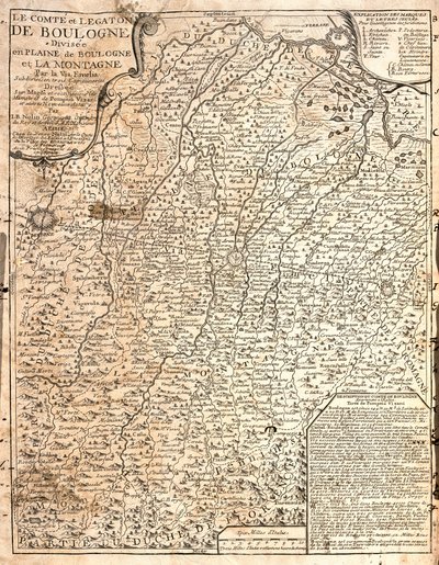Mapa Hrabstwa Boulogne (Francja) (akwaforta autorstwa Jean Baptiste Nolin