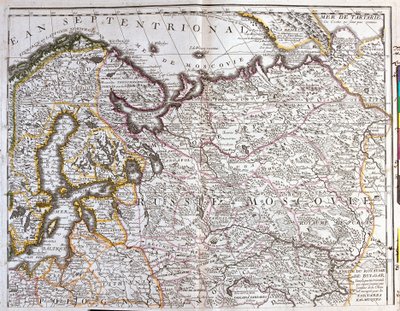 Mapa Moskwy (Rosja), Królestwa Szwecji, Prowincji Bałtyckich i części Polski (akwaforta) autorstwa Jean Baptiste Nolin