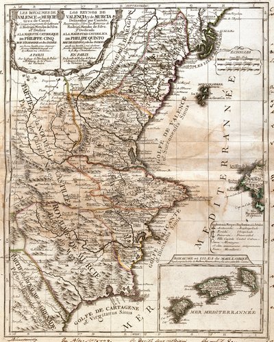 Mapa Królestwa Walencji i Murcji (Hiszpania) (Grawerowanie autorstwa Jean Baptiste Nolin