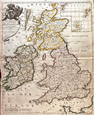 Mapa królestw Anglii, Szkocji i Irlandii (Wielka Brytania) (Grawerowanie autorstwa Jean Baptiste Nolin
