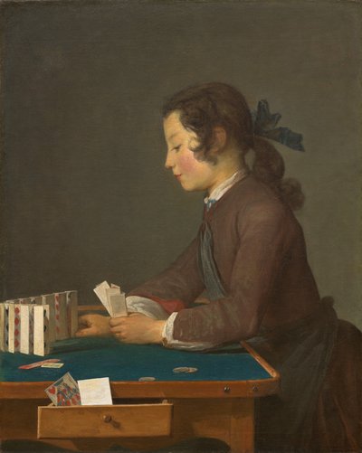 Domek z kart, ok. 1737 r. (olej na płótnie) autorstwa Jean Baptiste Simeon Chardin