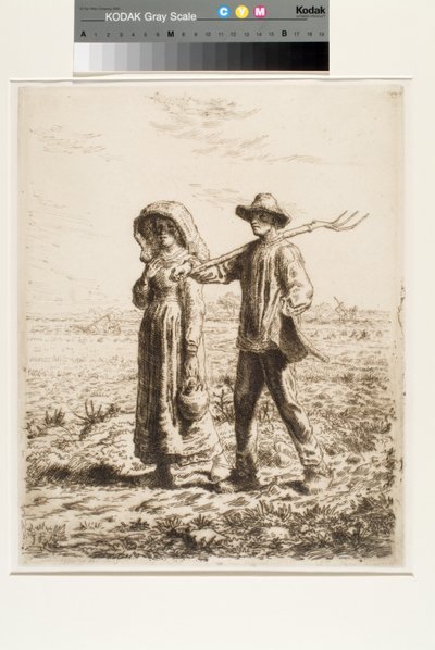 Idąc do pracy (akwaforta) autorstwa Jean Francois Millet