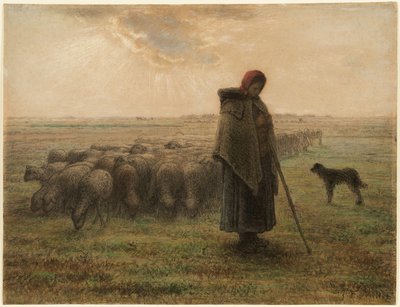 Pasterka i jej stado autorstwa Jean-Francois Millet