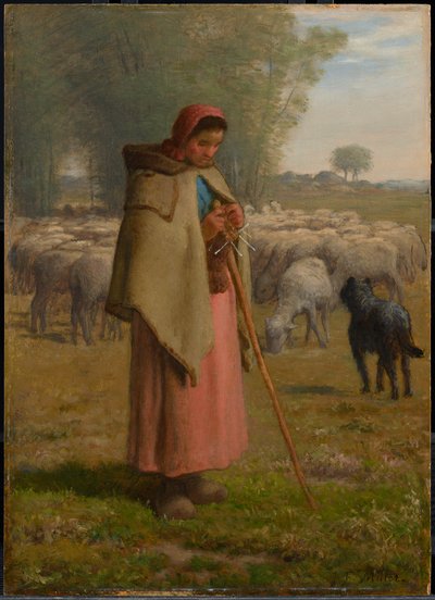 Młoda dziewczyna pilnująca swoich owiec autorstwa Jean-Francois Millet