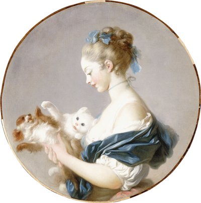 Dziewczynka bawiąca się z psem i kotem autorstwa Jean Honore Fragonard