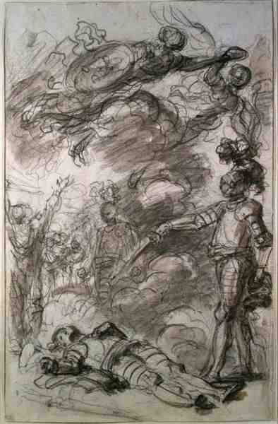 Orlando wraca Bireno do Olimpii (kreda i wash na papierze) autorstwa Jean Honore Fragonard