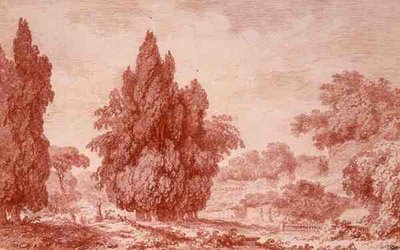 Widok na park (czerwona kreda na papierze) autorstwa Jean Honore Fragonard