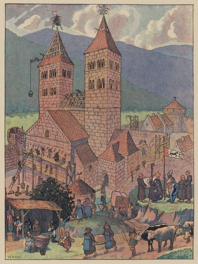 Budowa opactwa Murbach koło Guebwiller, Alzacja (kolor lito) autorstwa Jean Jacques Waltz