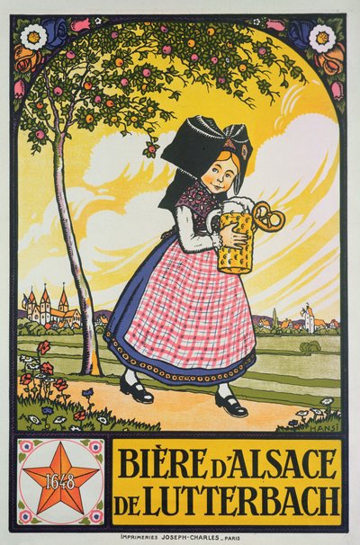 Plakat reklamujący piwo z Lutterbach, Alzacja (kolor lito) autorstwa Jean Jacques Waltz