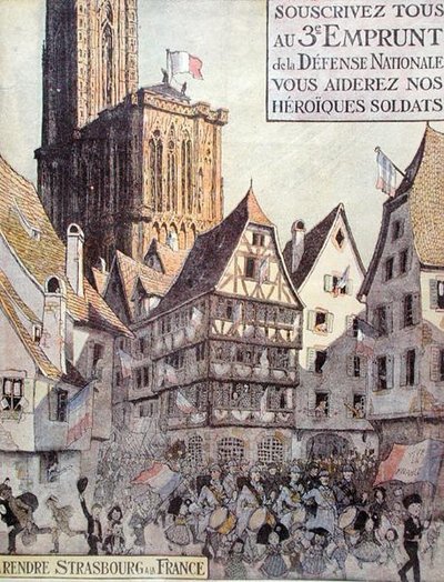 Plakat reklamujący trzecią pożyczkę na obronę narodową, wystawiony na rzecz Alzacji, I wojna światowa autorstwa Jean Jacques Waltz
