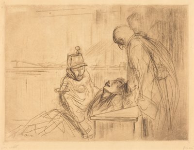 Omdlenie podczas przesłuchania (omdlenie na przesłuchaniu) autorstwa Jean-Louis Forain