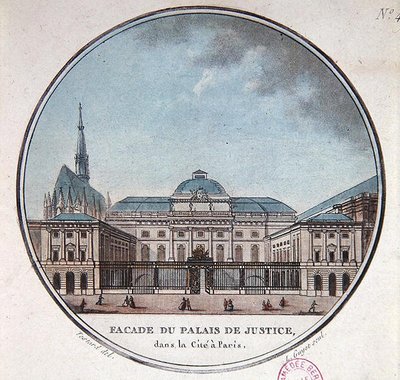 Fasada Palais de Justice, c.1785 (kolor lito) autorstwa Jean (after) Testard