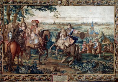 Kontynuacja z Histoire du Roi: „” Zdobycie Lille przez Ludwika XIV, sierpień 1667 po tekturze św. Andrzeja. Obraz wykonany przez warsztat Jeana Mozina (XVII w.) w fabryce Gobelins. Ciemny. 3,7x5,5m. Wersal, muzeum zamkowe autorstwa Jean (workshop) Mozin