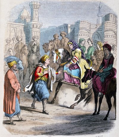 Emina Nosratli attend son fils victorieux Ibrahim Pacha (1789-1848), de retour au Caire apres la campagne arabe en 1818 - Emina El Nosratli (matka Ibrahima Paszy) czeka na zwycięski wjazd syna do Kairu po jego arabskiej kampanii w 1818 r. Akwarela autorstw autorstwa Jean Adolphe Beauce