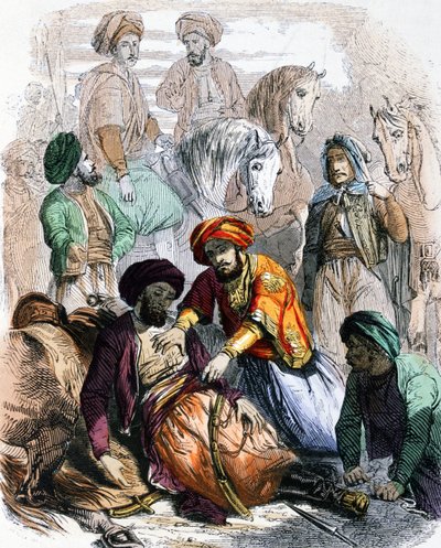 Ibrahim Pasza (1789-1848) błogosławi umierającego żołnierza podczas kampanii przeciwko wahhabitom. autorstwa Jean Adolphe Beauce