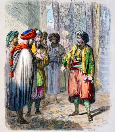 Mehemet Ali (1769-1849) recoit des messages de son fils en campagne en Arabie - Muhammad Ali Pasha lub Mehmet Ali otrzymuje wiadomości z kampanii swojego syna w Arabii. Aby zapewnić pokonanie opozycji w Arabii, Muhammad Ali wysłał swojego syna, Ib autorstwa Jean Adolphe Beauce