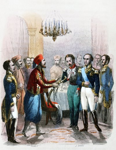 Rencontre entre Ibrahim Pacha (1789-1848) et le colonel Joseph Anthelme Seve (Soliman Pacha, Suleyman Pasha ou Soliman al-Fransawi Pasha). autorstwa Jean Adolphe Beauce